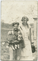 [Woman, boy and dog at Georgetown Boys' Farm]
